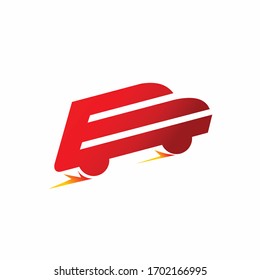 logotipo de camión rápido, letra e logotipo