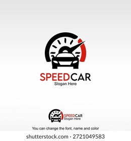 Vetor de design de modelo de logotipo de carro de velocidade. Um carro combinado com um velocímetro que simboliza a velocidade do veículo, a monitorização do desempenho e a tecnologia automóvel.