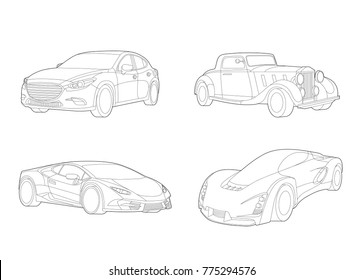 Speed car vector, Automobile set, Transportation set, Car icons, Car illustration, Vector car, Line art, Technology concept