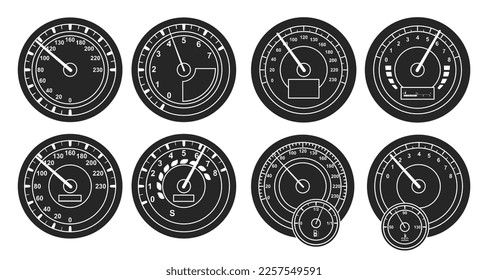 Speed of car vector black set icon. Isolated black set icon speedometer. Vector illustration auto meter on white background .