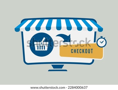 Speed up checkout experience concept for boost e-commerce conversions. Fast checkout experiences with shopping cart page, timer and checkout button. Vector illustration for digital marketing visuals