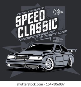 speed classic car, illustration of a drift sports car