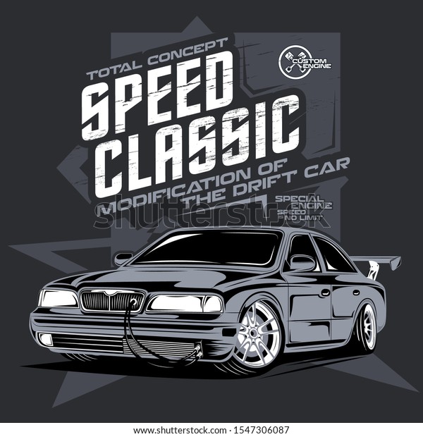 speed\
classic car, illustration of a drift sports\
car
