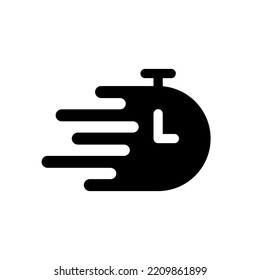 Speed Clock Express Delivery Service Silhouette Icon. Timer Watch Moving Black Symbol. Fast Time Of Delivery Measurement Glyph Pictogram. Quick Rapid Business Service. Isolated Vector Illustration.