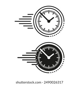 Speed clock icons. Fast time symbol. Black vector illustration. Time management.