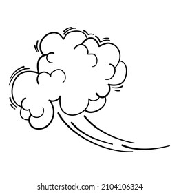 Speed cloud motion effect. Cartoon comic line clouds, moving smoke puff, funny fart, air jump blow wind dust, boom bubble explosion, spiral energy, windy shape neat vector. Illustration white smoke