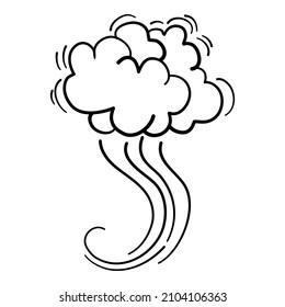 Speed cloud motion effect. Cartoon comic line clouds, moving smoke puff, funny fart, air jump blow wind dust, boom bubble explosion, spiral energy, windy shape neat vector. Illustration white smoke