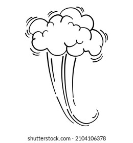 Speed cloud motion effect. Cartoon comic line clouds, moving smoke puff, funny fart, air jump blow wind dust, boom bubble explosion, spiral energy, windy shape neat vector. Illustration white smoke