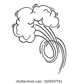 Speed cloud motion effect. Cartoon comic line clouds, moving smoke puff, funny fart, air jump blow wind dust, boom bubble explosion, spiral energy, windy shape neat vector. Illustration white smoke