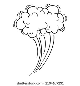 Speed cloud motion effect. Cartoon comic line clouds, moving smoke puff, funny fart, air jump blow wind dust, boom bubble explosion, spiral energy, windy shape neat vector. Illustration white smoke