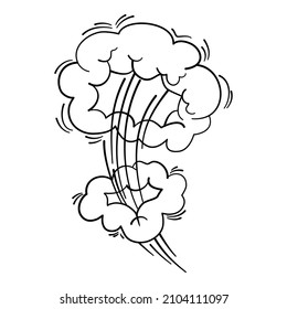 Speed cloud motion effect. Cartoon comic line clouds, moving smoke puff, funny fart, air jump blow wind dust, boom bubble explosion, spiral energy, windy shape neat vector. Illustration white smoke