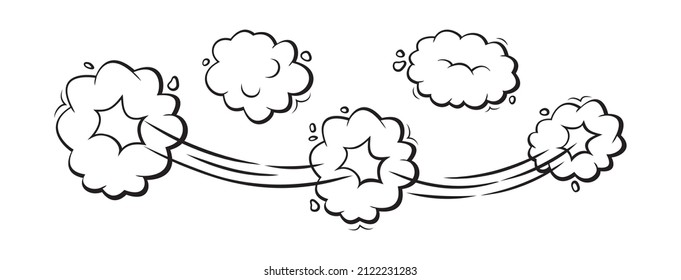 Speed cloud vector icon. Motion puff effect explosion bubbles, jumps with smoke or dust. Fun onomatopoeia illustration