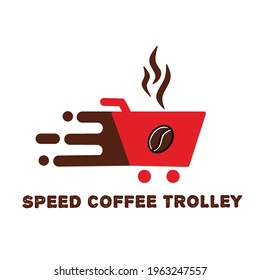 Speed coffee trolley logo design vector. Symbol of coffee business. Customer order, customer trolly icon. Suitable for coffee shop and coffee market