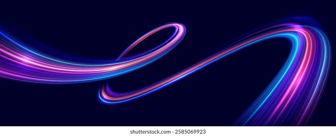 Speed of colorful lines of light curves back and forth. Futuristic digital technology, speed movement concept. Pattern for banner, poster, website. Vector eps10.