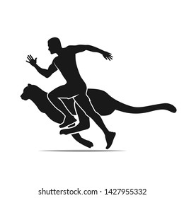speed concept , fast running man with cheetah, puma, leopard silhouette vector illustration