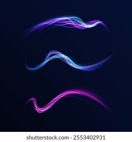 Speed connection background. Expressway, car headlight effect. Speed connection vector background. Png, line, blur, beam, ray, abstract, energy, pack, effect. Vector glowing lines air flow effect. 