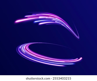 Speed connection background. Expressway, car headlight effect. Speed connection vector background. Png, line, blur, beam, ray, abstract, energy, pack, effect. Vector glowing lines air flow effect. 