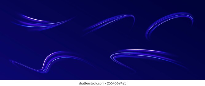 Speed connection background. Expressway, car headlight effect. Speed connection vector background. Png, line, blur, beam, ray, abstract, energy, pack, effect. Vector glowing lines air flow effect. 