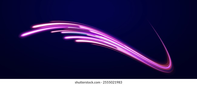 Speed connection background. Expressway, car headlight effect. Speed connection vector background. Png, line, blur, beam, ray, abstract, energy, pack, effect. Vector glowing lines air flow effect. 