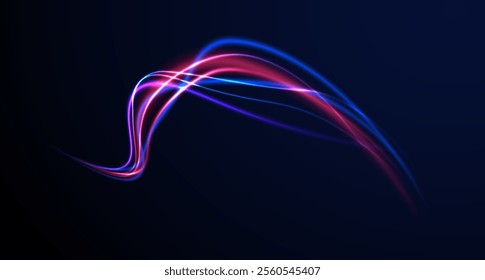 Speed connection background. Expressway, car headlight effect. Speed connection vector background. Png, line, blur, beam, ray, abstract, energy, pack, effect. Vector glowing lines air flow effect. 