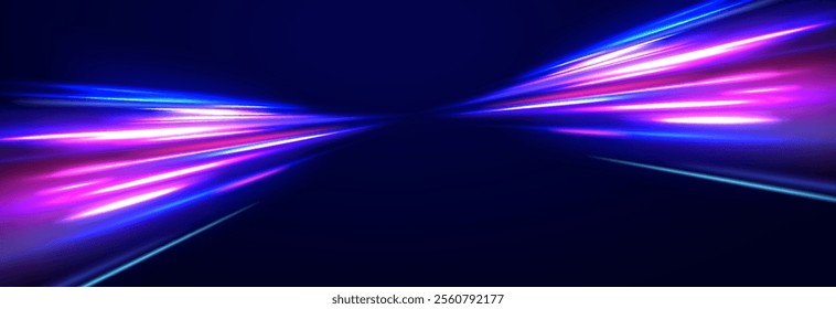 Speed connection background. Expressway, car headlight effect. Speed connection vector background. Png, line, blur, beam, ray, abstract, energy, pack, effect. Vector glowing lines air flow effect. 