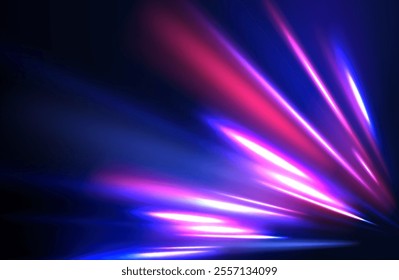 Speed connection vector background. City road car light trails motion background. Electric car and city concept Hitech communication concept innovation background. Expressway, car headlight effect. 