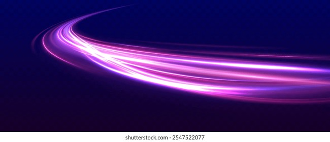 Speed connection vector background. Dynamic and vibrant abstract art with smooth lines in pink, purple, and blue on a dark background.	