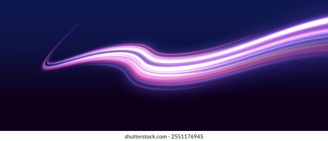 Speed connection vector background. Dynamic and vibrant abstract art with smooth lines in pink, purple, and blue on a dark background.	