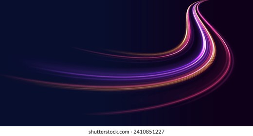 Speed connection vector background. Light and stripes moving fast over dark background. Database fast data transfer acceleration. Colorful dynamic motion on blue background.	