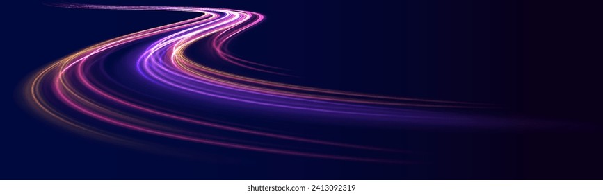 Speed connection vector background. Light and stripes moving fast over dark background. Database fast data transfer acceleration. Colorful dynamic motion on blue background.	