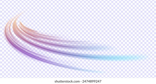 Speed connection vector background. Light and stripes moving fast over dark background. Racing cars dynamic flash effects city road with long exposure night ligh. Vector PNG.