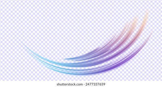 Speed connection vector background. Light and stripes moving fast over dark background. Racing cars dynamic flash effects city road with long exposure night ligh. Vector PNG.