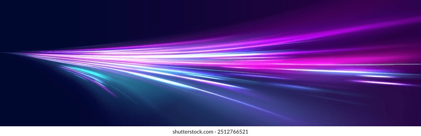 Fondo de Vector de conexión de velocidad. Luz y rayas que se mueven rápidamente sobre fondo oscuro. Base de datos de aceleración rápida de transferencia de datos. Movimiento dinámico colorido sobre fondo azul.