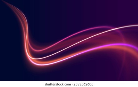 Speed connection vector background. Light and stripes moving fast over dark background. Database fast data transfer acceleration. Colorful dynamic motion on blue background.