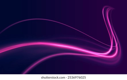 Plano de fundo do vetor de conexão de velocidade. Luz e listras movendo-se rapidamente sobre fundo escuro. Aceleração rápida da transferência de dados do banco de dados. Movimento dinâmico colorido sobre fundo azul.