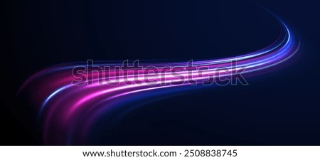 Speed connection vector background. Light and stripes moving fast over dark background. Database fast data transfer acceleration. Colorful dynamic motion on blue background.