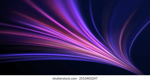 Speed connection vector background. Png, line, blur, beam, ray, abstract, energy, pack, effect. Vector glowing lines air flow effect. Speed connection background. Expressway, car headlight effect. 