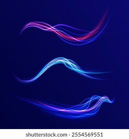 Speed connection vector background. Png, line, blur, beam, ray, abstract, energy, pack, effect. Vector glowing lines air flow effect. Speed connection background. Expressway, car headlight effect. 