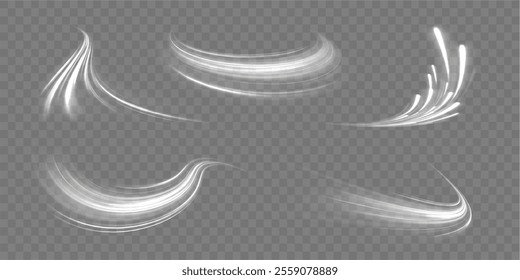 Speed connection vector background. Png, line, blur, beam, ray, abstract, energy, pack, effect. Vector glowing lines air flow effect. Speed connection background. Expressway, car headlight effect. 