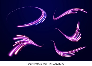 Speed connection vector background. Png, line, blur, beam, ray, abstract, energy, pack, effect. Vector glowing lines air flow effect. Speed connection background. Expressway, car headlight effect. 