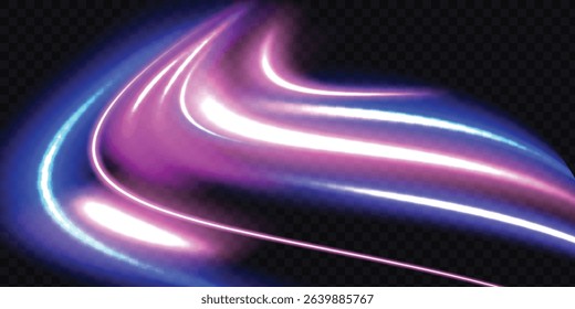Speed connection vector background. Vector swirl trail effect. Light trail wave, fire path trace line, car lights, optic fiber and incandescence curve twirl.