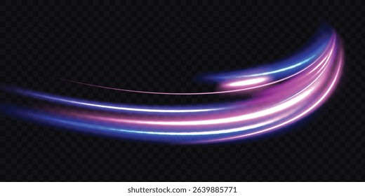 Speed connection vector background. Vector swirl trail effect. Light trail wave, fire path trace line, car lights, optic fiber and incandescence curve twirl.