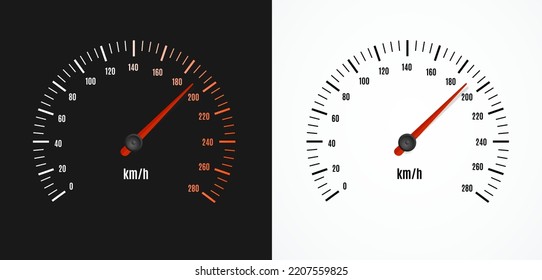 Speed Counter with Arrow Symbol Set on a White and Black Background Measurement Kilometer. Vector illustration of Speedometer Dashboard Car