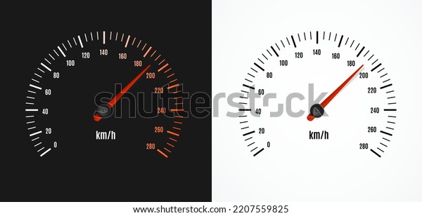 Speed Counter with Arrow Symbol Set on a White and\
Black Background Measurement Kilometer. Vector illustration of\
Speedometer Dashboard\
Car