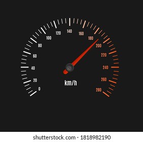 Geschwindigkeitszähler oder Geschwindigkeitsmesser-Dashboard-Auto mit Zeiger auf Schwarz. Vektorgrafik von Dial-on-Panel-Fahrzeug