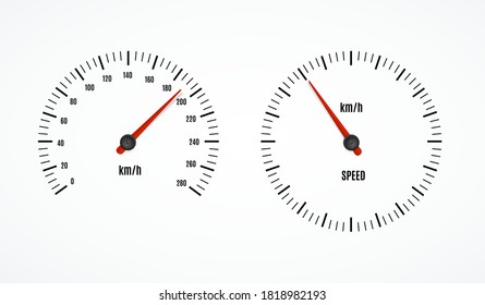 Speed Counter or Speedometer Dashboard Car with Pointer Set on a White. Vector illustration of Measurement Kilometer Gauge