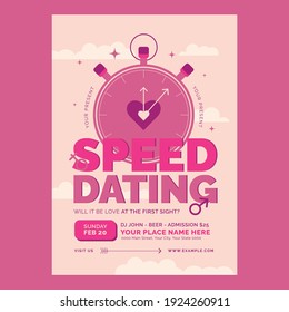 Man and woman using online dating app on smartphone and meeting at table,  tiny people. Blind date, speed dating, online dating service concept.  Website vibrant violet landing web page template. Stock Vector