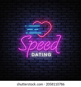 Speed Dating Neon Text Vector. Beautiful template for banner design. Modern speed dating, great design for any purposes. Love symbol. Modern background vector illustration