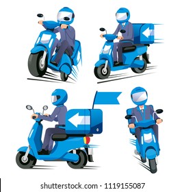 Speed Delivery Everything Service Concept. Motorcycle Staff Have A Quick Shipment Various View. 