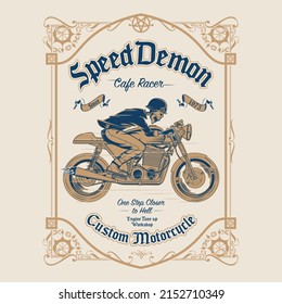 Speed Demon the skeleton rider on bright beige background vintage art suitable for t-shirt print, poster, or any other purpose